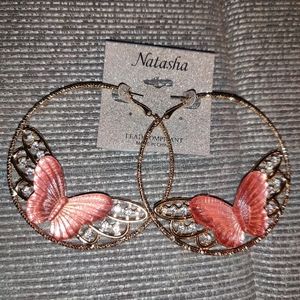 Natasha NWT gold and peach butterfly earrings